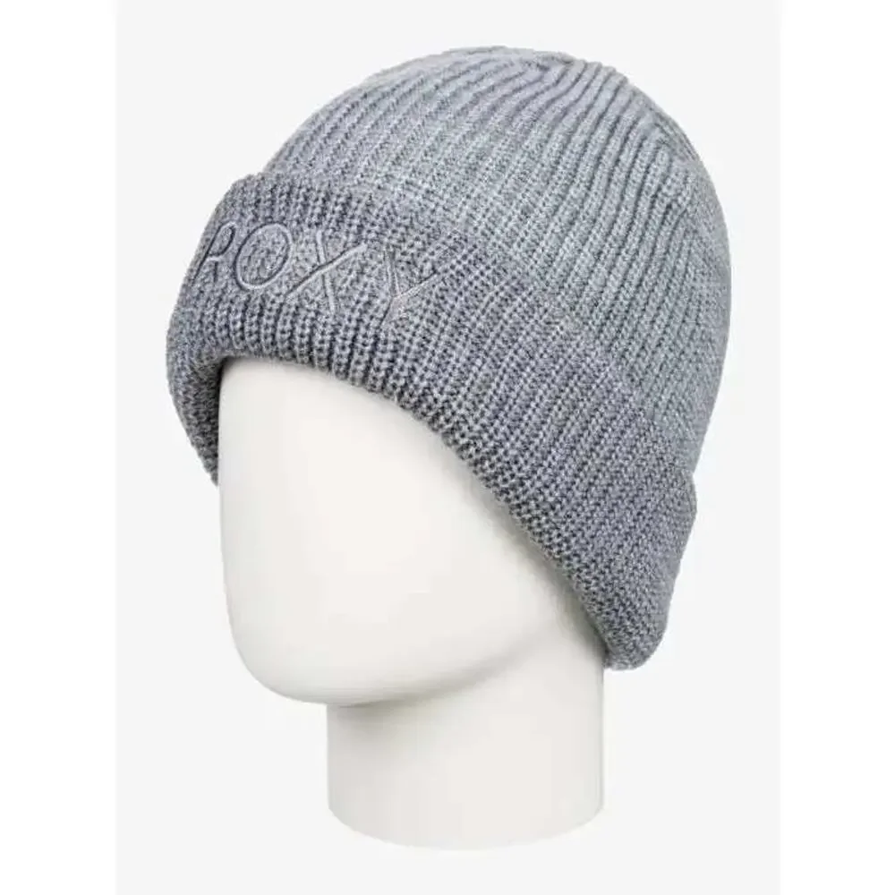 Roxy Women's Heather Grey Beanie Embroidered Logo‎ Winter One Size NWT